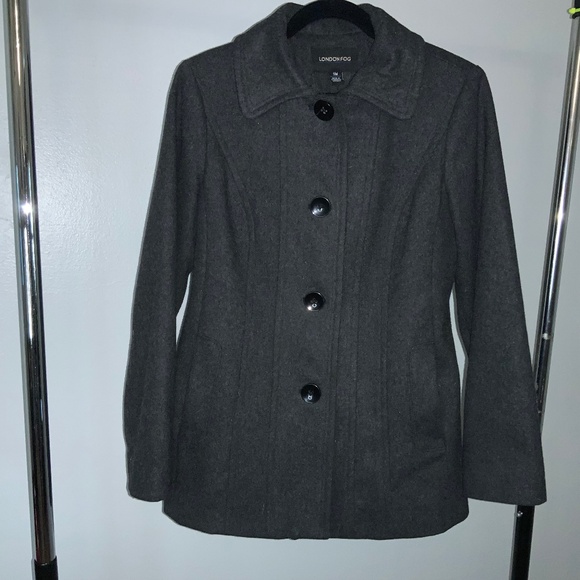 London Fog Charcoal gray Pea Coat Wool Blend Button Front Size S - Picture 1 of 6